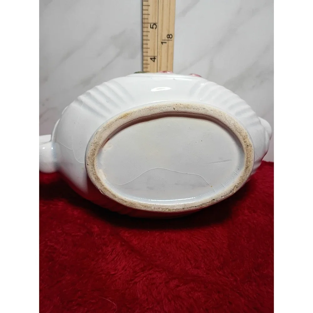 Vintage Ceramic Gravy Boat with Lid Vegetable Harvest Corn Carrot Radish White